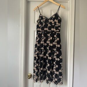 Shoshanna Floral Lace Detail Midi dress